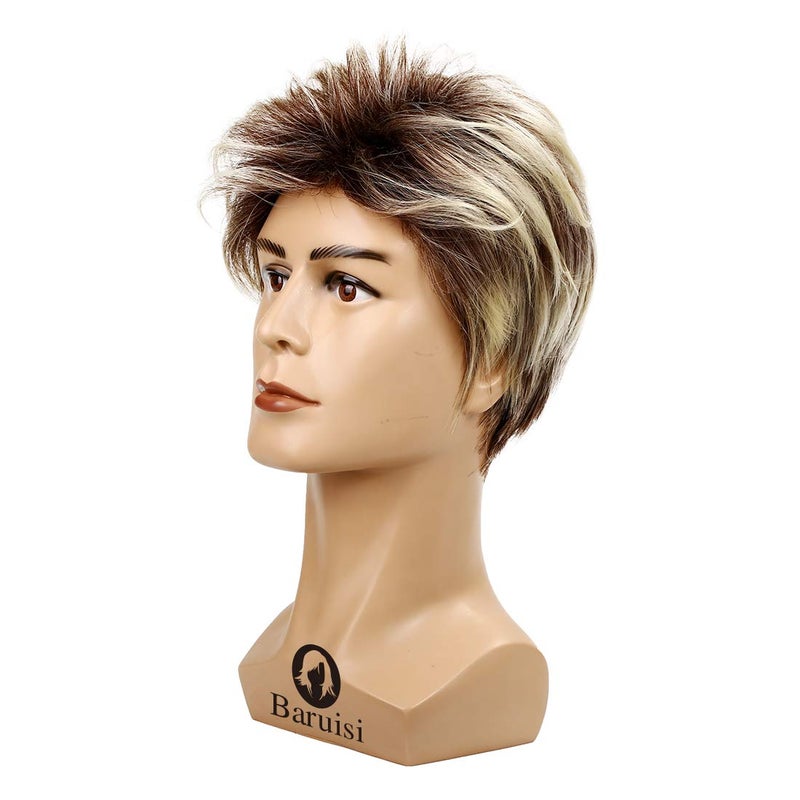 Baruisi 80s Mens Wig Blonde Short Wig Synthetic Cosplay Costume Halloween Wig for Fancy Dress - Image 2